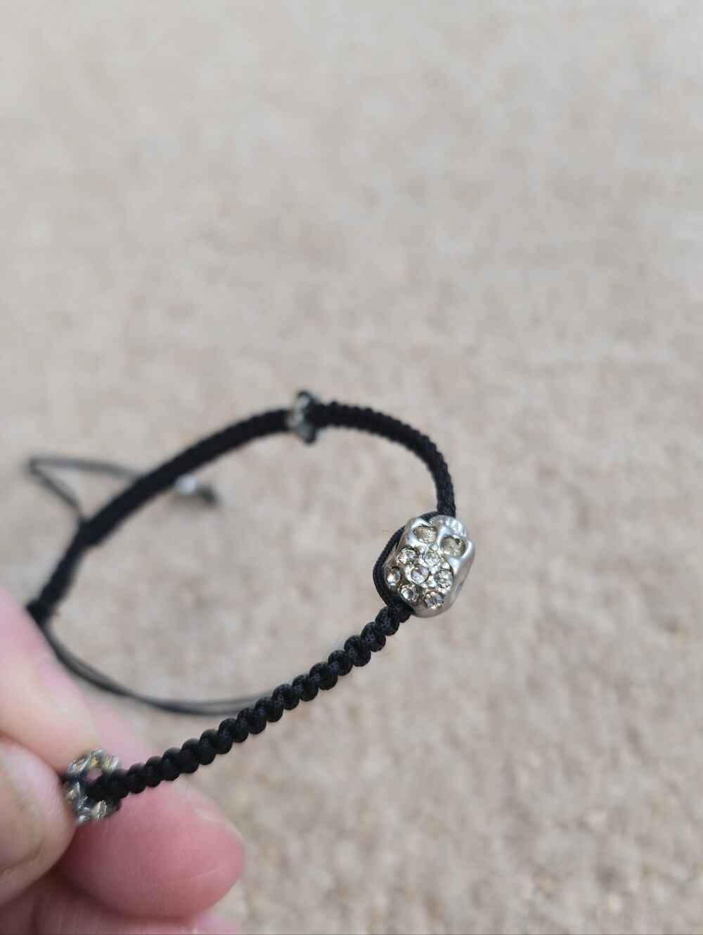 Skull in 3D and Macramé Bracelet in Solid Silver, Skull Bracelet, Full Skull